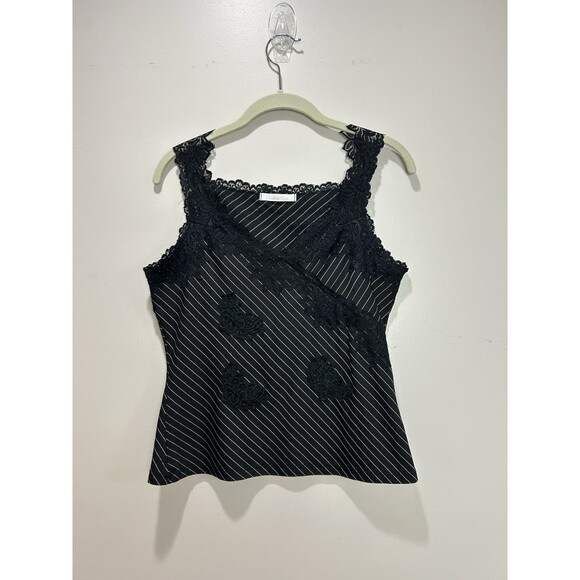 Charlotte Russe Tops - Vtg Charlotte Russe Striped Tank Top Black Lace Whimsigoth Y2K Grunge L